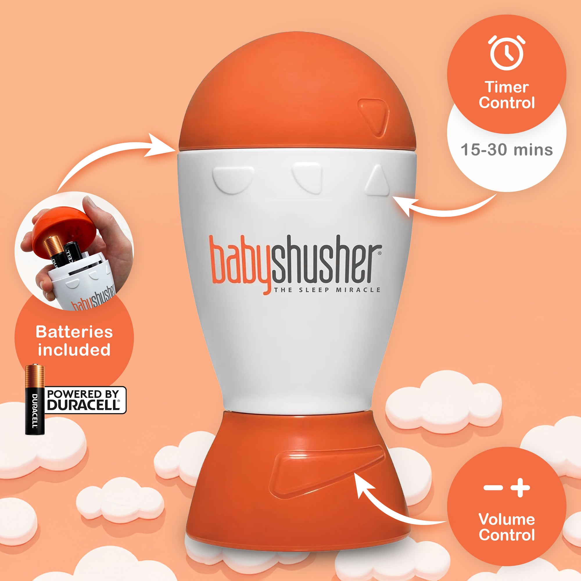 Baby Shusher features adjustable volume and 15 and 30 minute timers