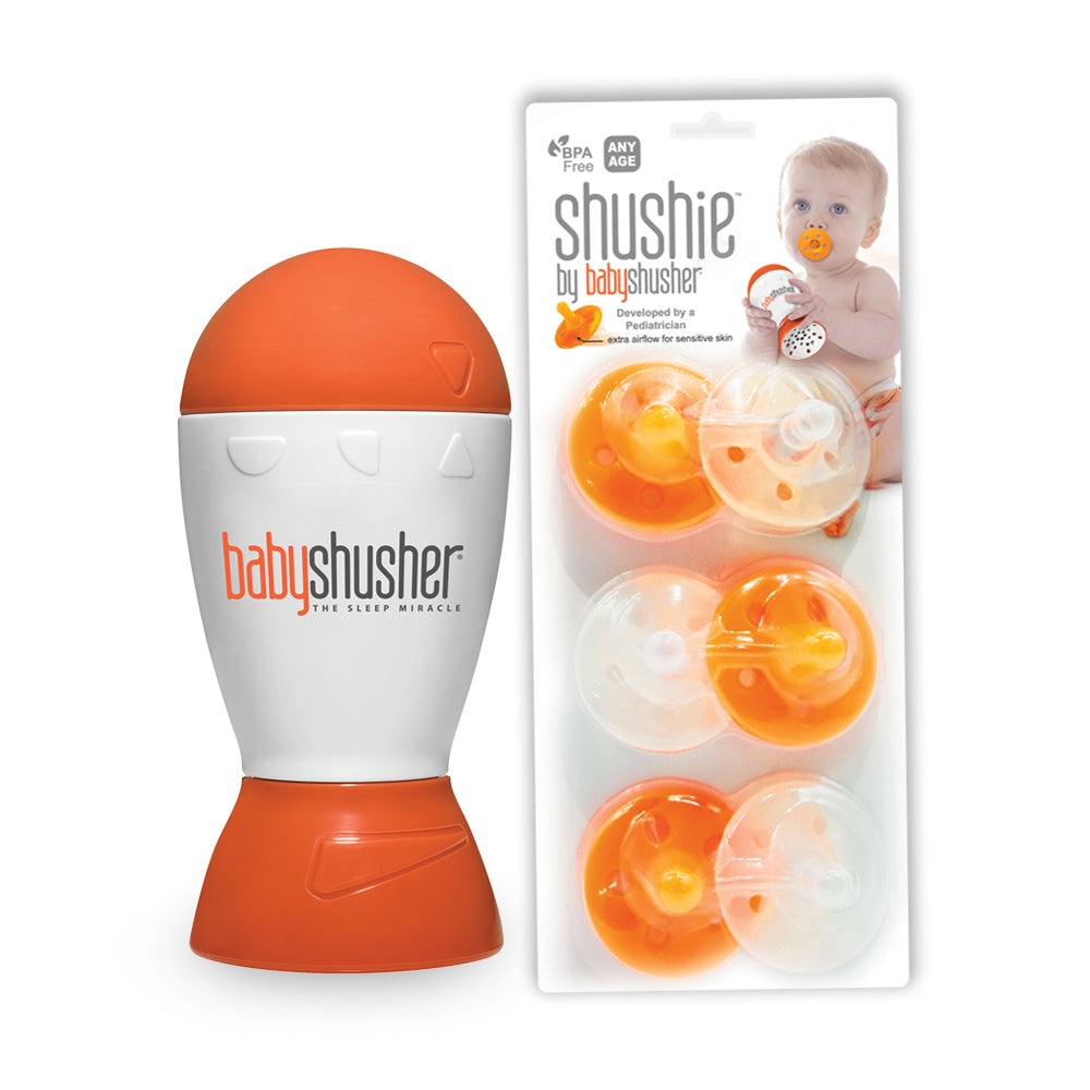 A baby sleep sound machine bundled with 6 Shushie silicone pacifiers