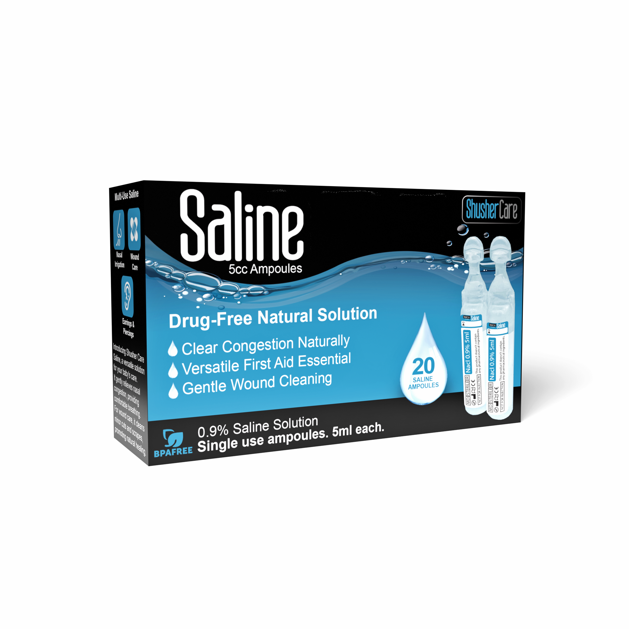 Shusher Care Bundle: Ultra Fine Mist Nebulizer & 20 Count Saline Ampoule