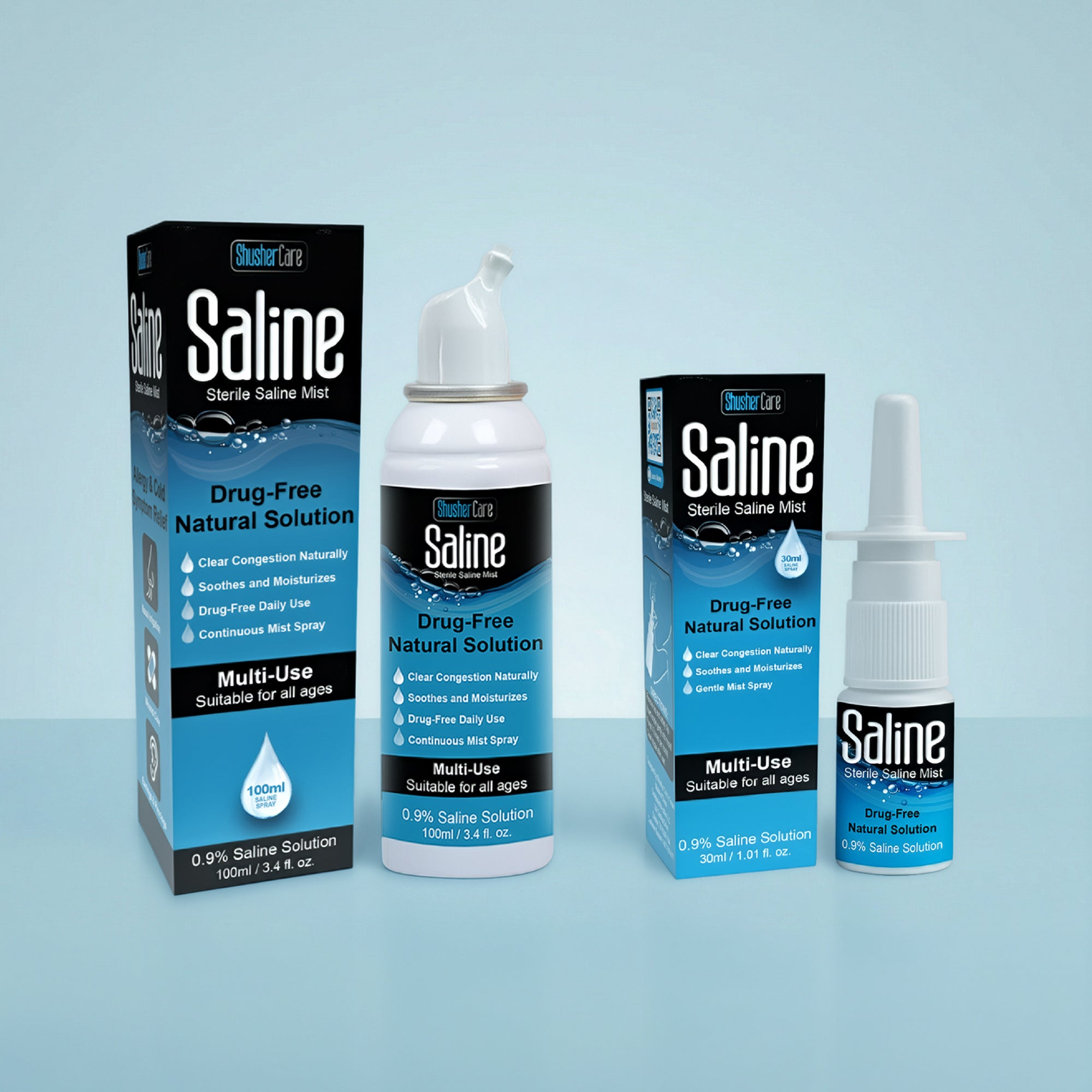 Shusher Care Saline Spray Bundle – 30 mL + 100 mL