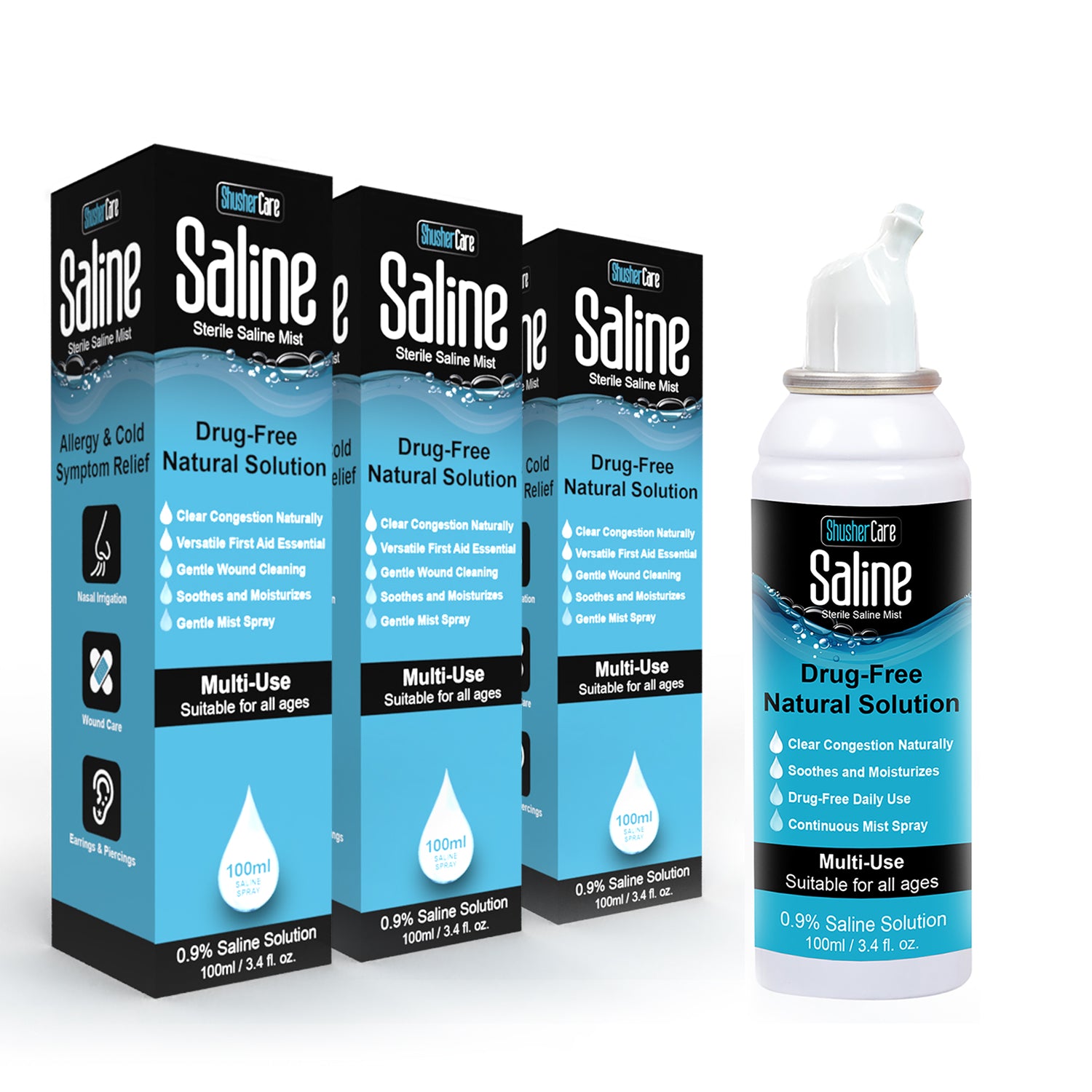 Shusher Care Saline 100 mL Spray 3 Pack