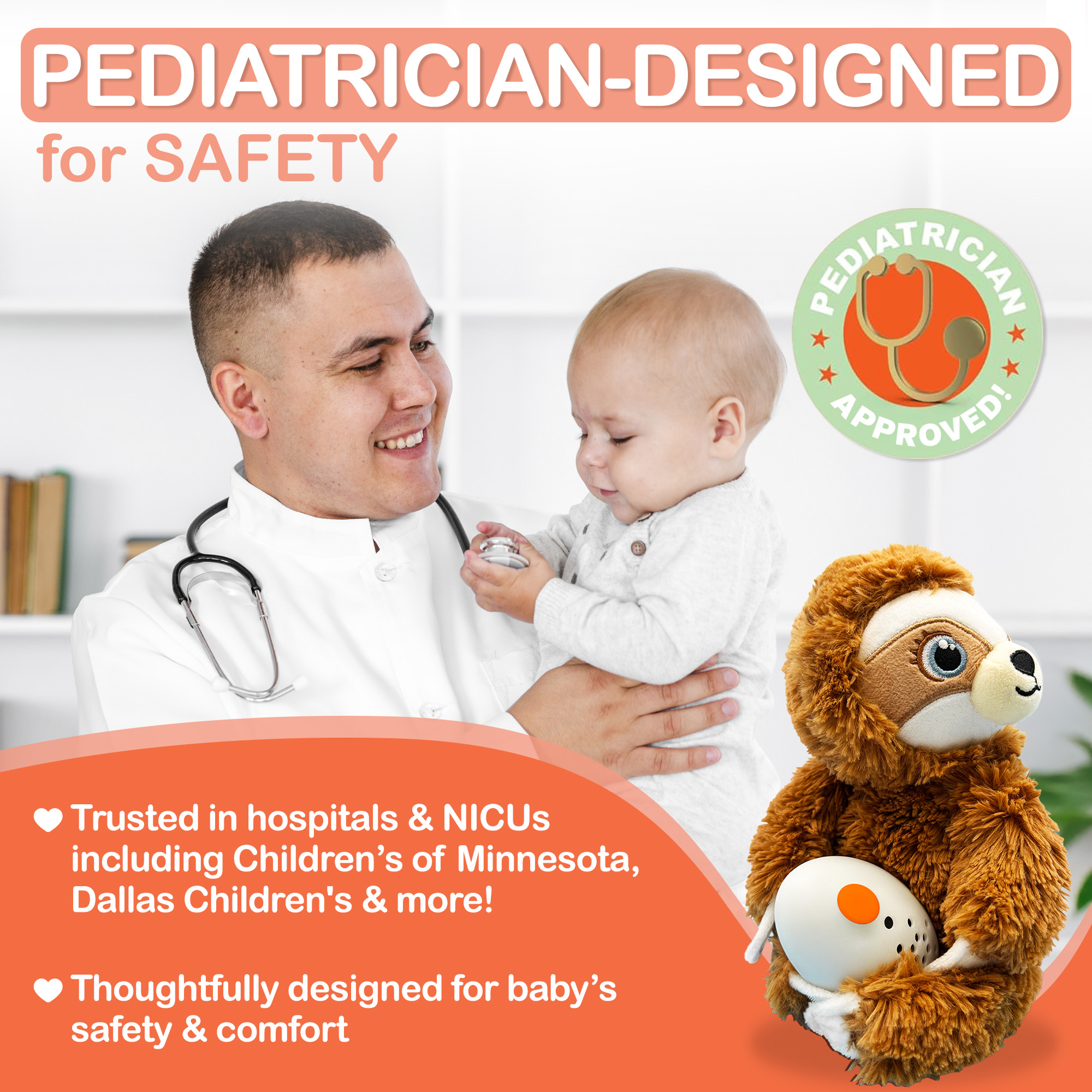 Baby Shusher Sloth Plush Sound Machine – Soothing Shushing Toy for Babies and Toddlers