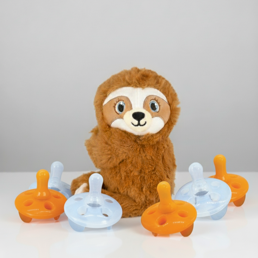 Sloth + 6 Pack Shushie™ Pacifiers – Soothing Bundle Cuddly Cry Detection