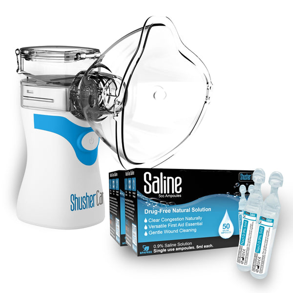 Shusher Care Bundle: Ultra Fine Mist Nebulizer & 100 Count Saline Ampoule