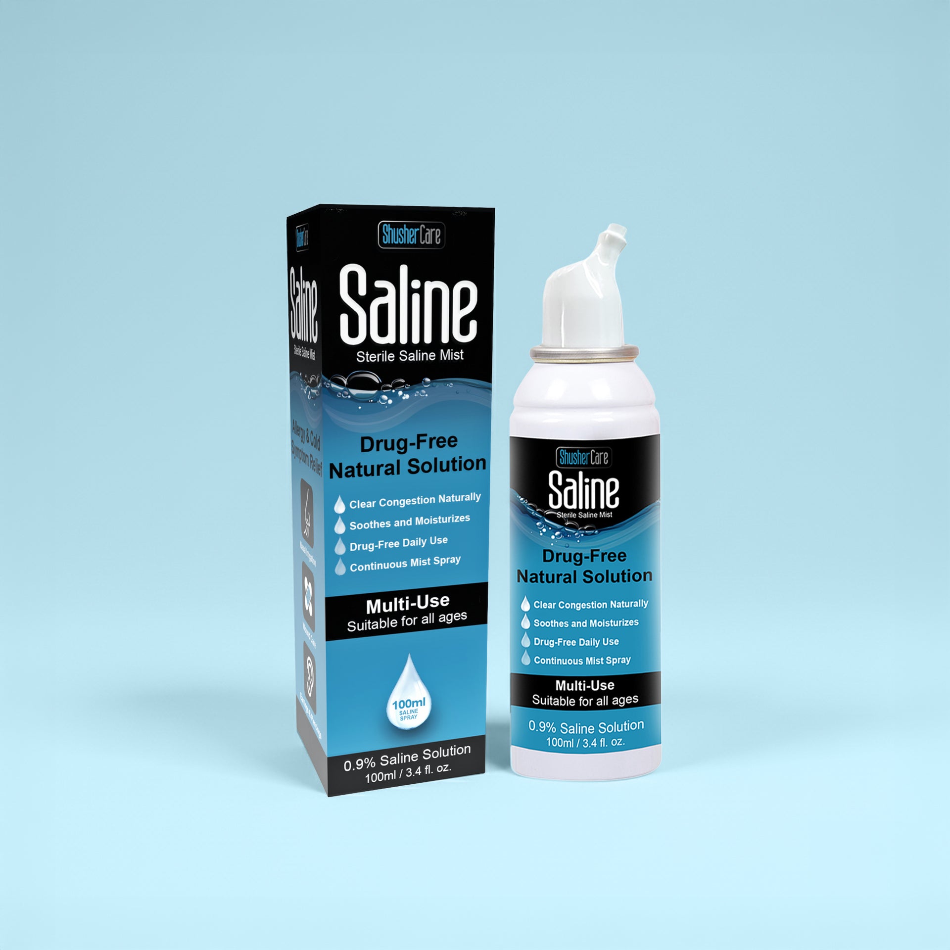 Care Saline Mist Spray – Drug Free Use Sterile Saline Nasal Wound & Piercing Care